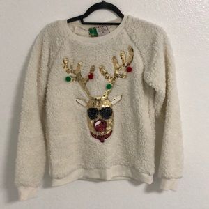 Creme Rudolph Ugly Christmas Sweater Sweatshirt Size Medium